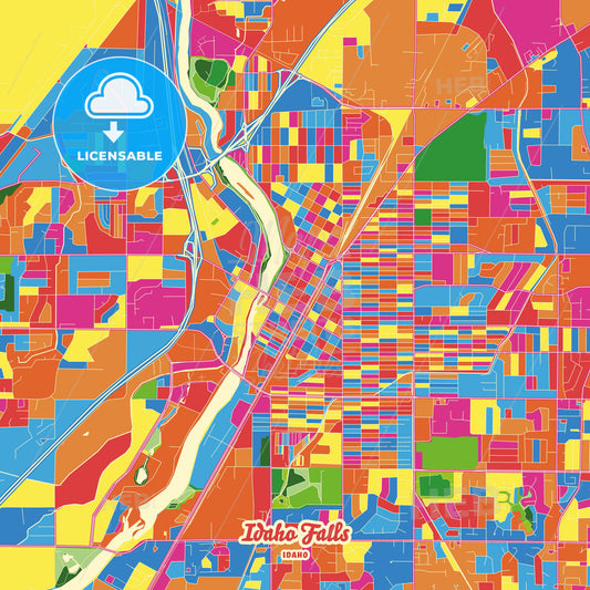 Idaho Falls, United States Crazy Colorful Street Map Poster Template - HEBSTREITS Sketches