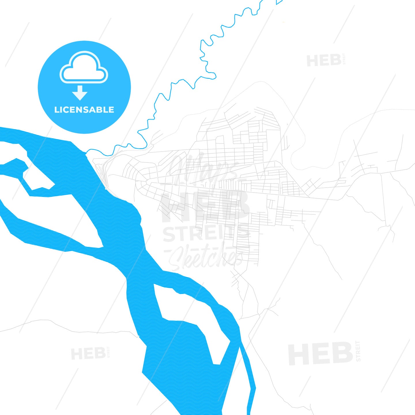 Ilebo, DR Congo PDF vector map with water in focus