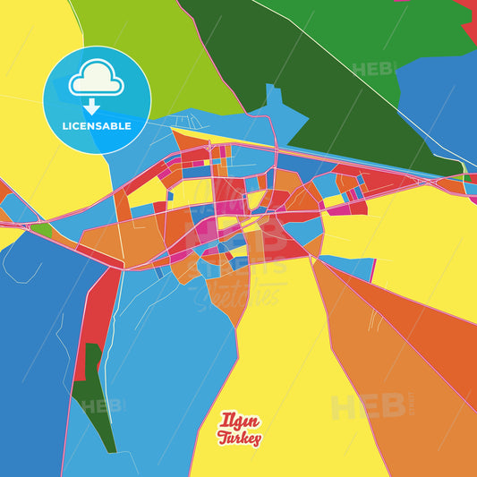 Ilgın, Turkey Crazy Colorful Street Map Poster Template - HEBSTREITS Sketches