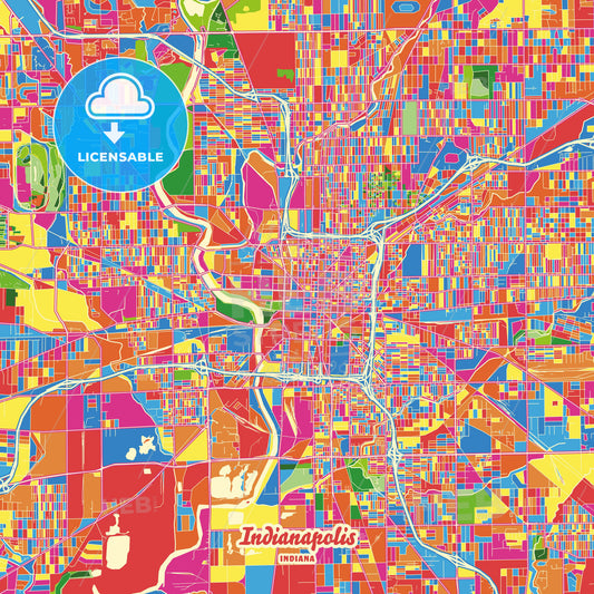 Indianapolis, United States Crazy Colorful Street Map Poster Template - HEBSTREITS Sketches