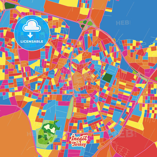 İnegöl, Turkey Crazy Colorful Street Map Poster Template - HEBSTREITS Sketches