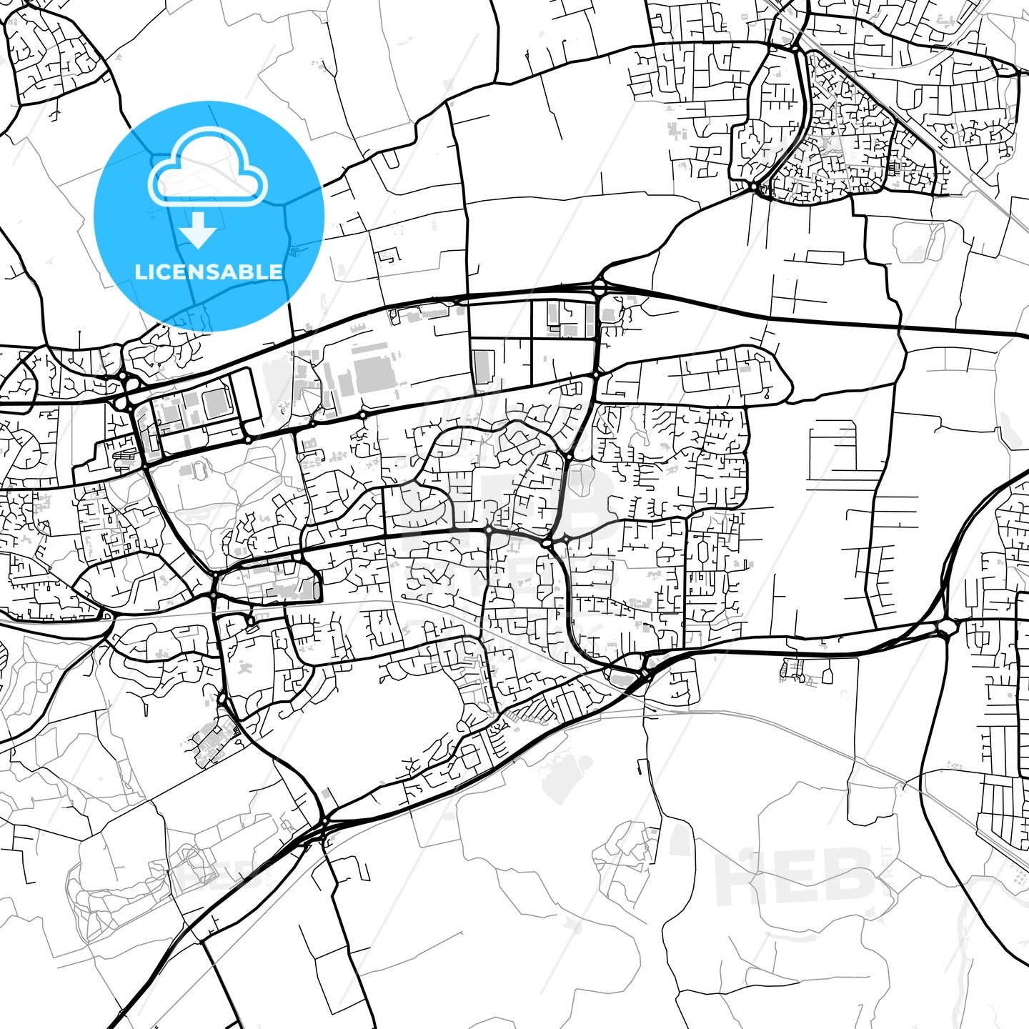 Downtown map of Basildon, light - HEBSTREITS