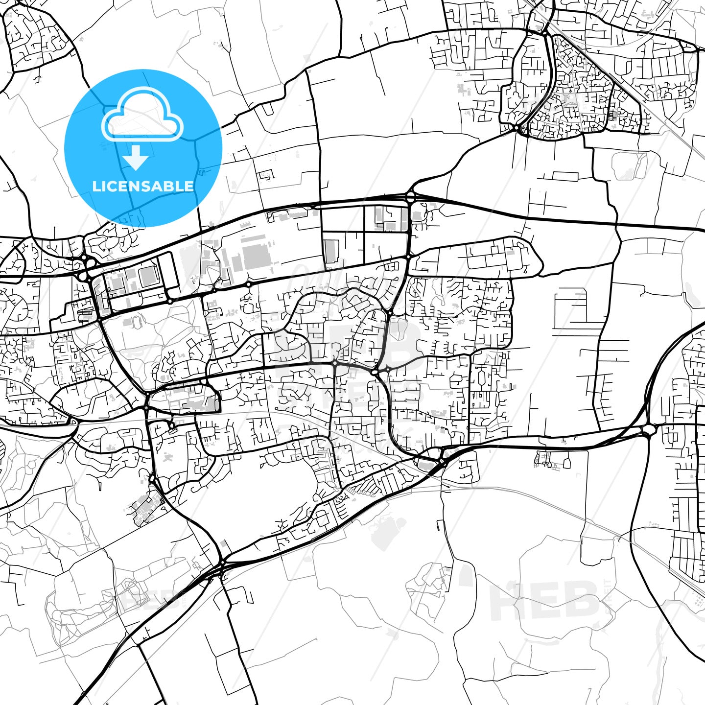 Downtown map of Basildon, light