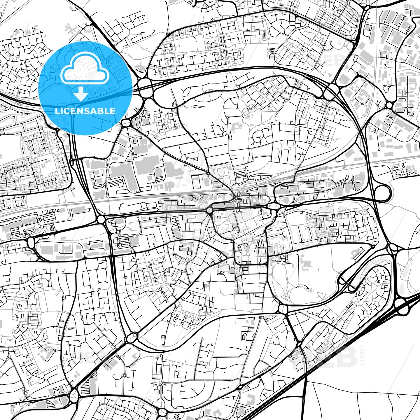 Downtown map of Basingstoke, light