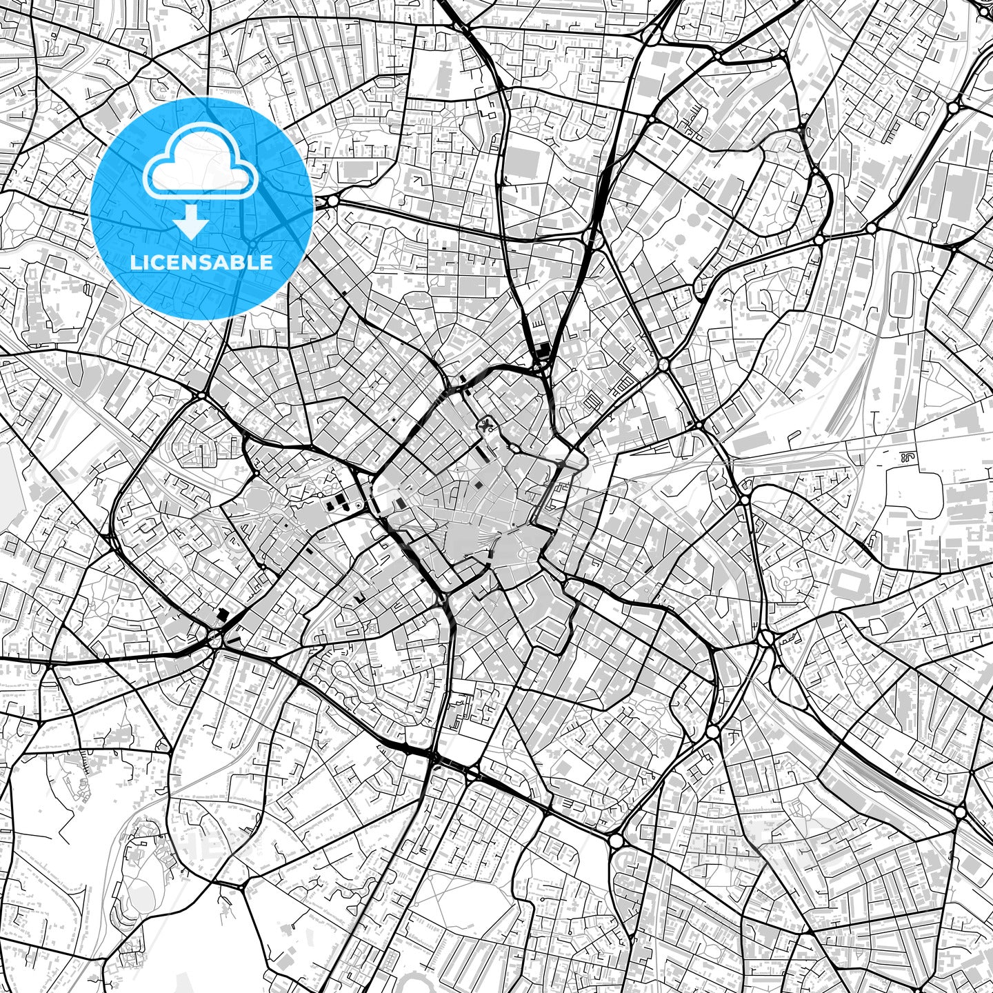 Downtown map of Birmingham, light