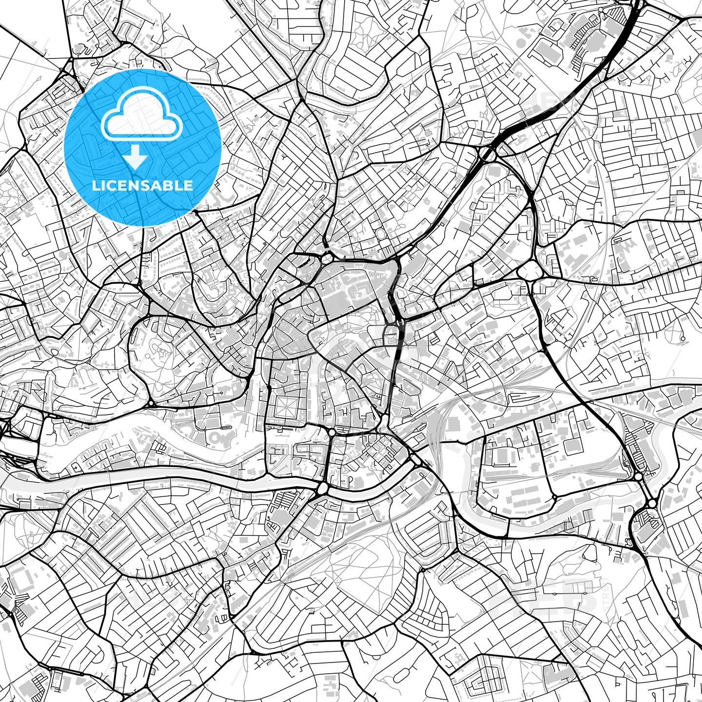 Downtown map of Bristol, light