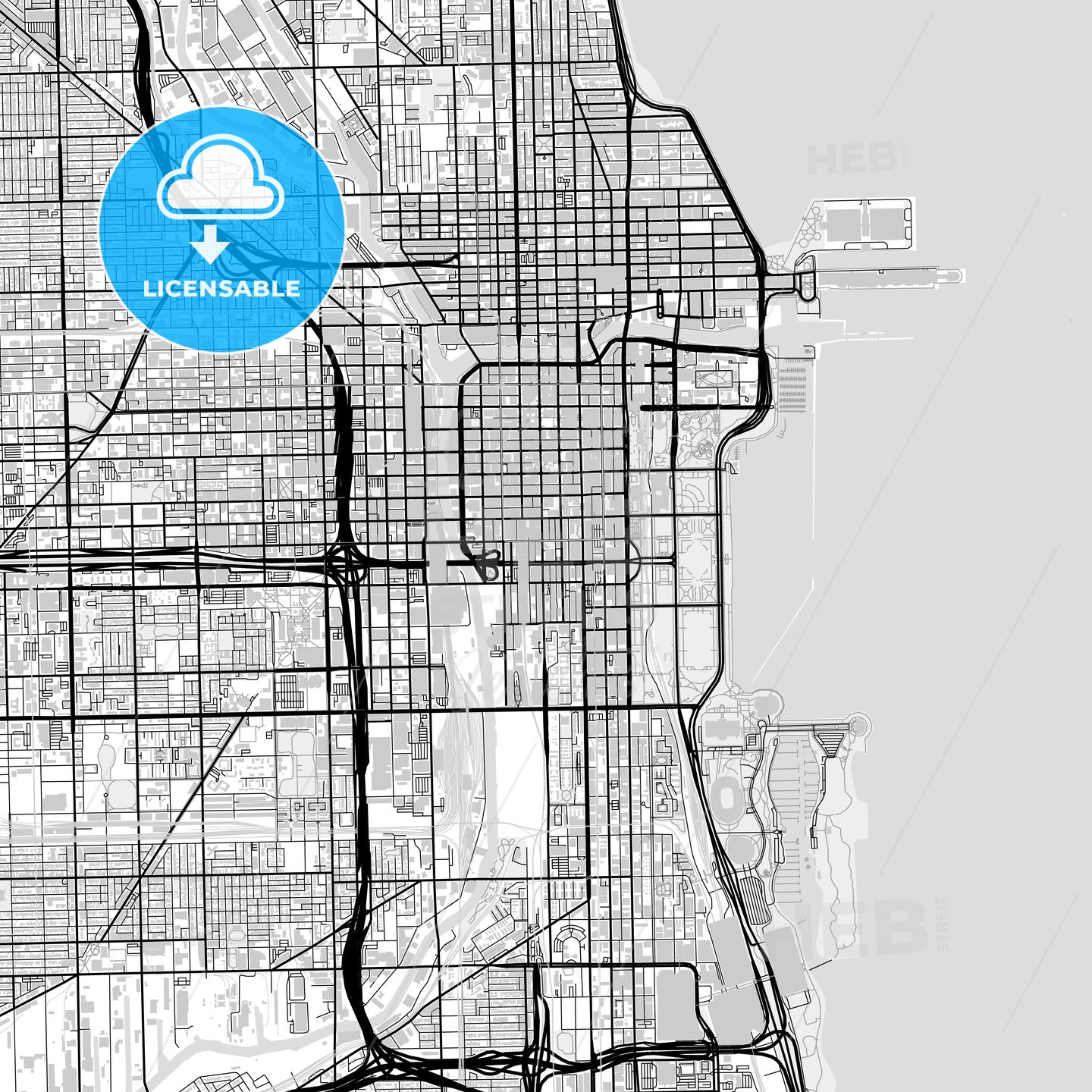 Downtown map of Chicago, light