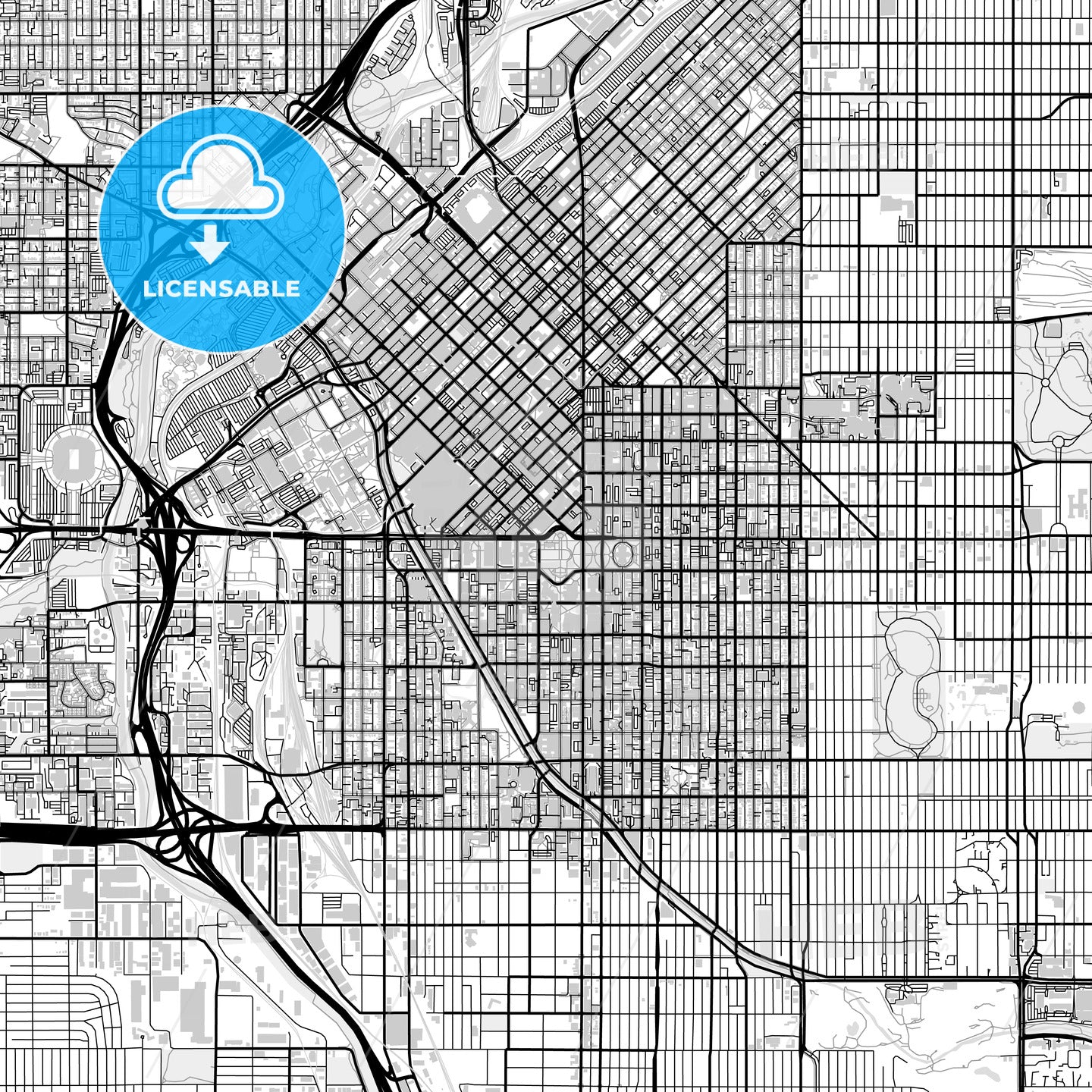 Downtown map of Denver, light