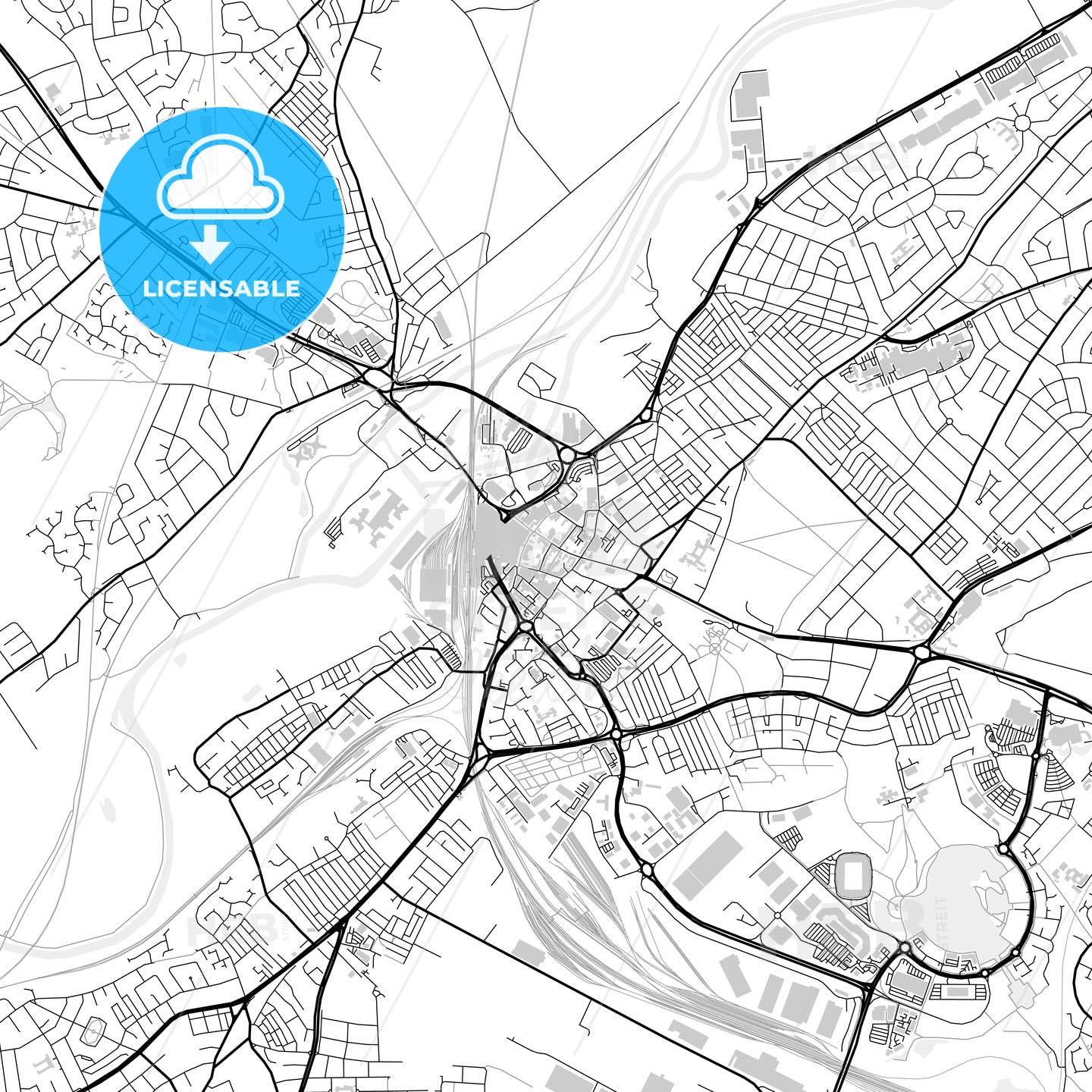 Downtown map of Doncaster, light