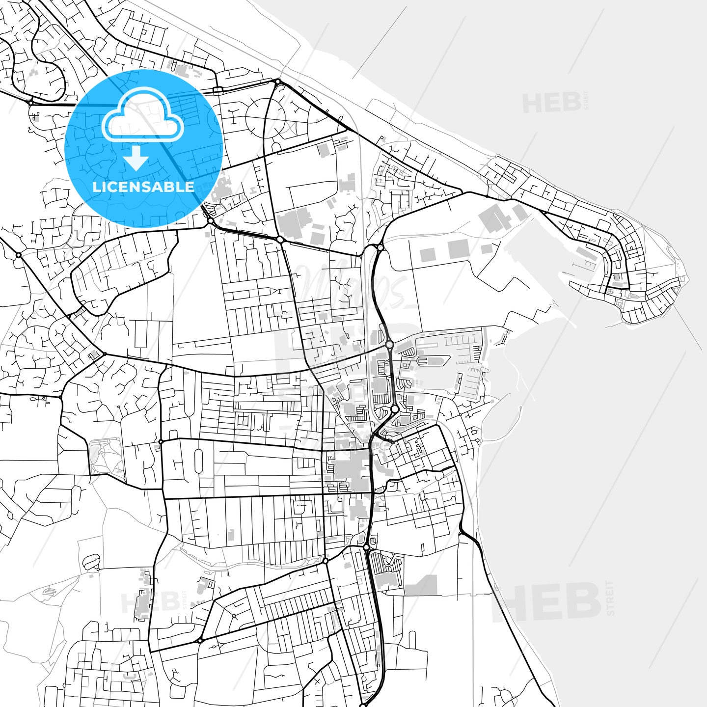 Downtown map of Hartlepool, light