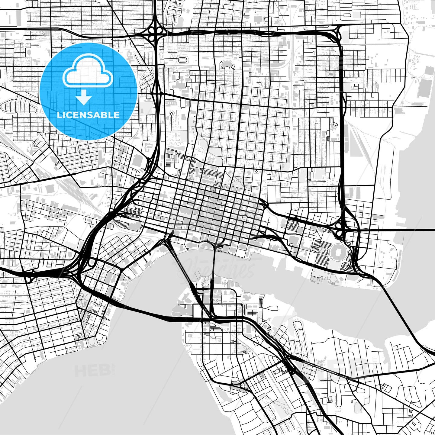 Downtown map of Jacksonville, light