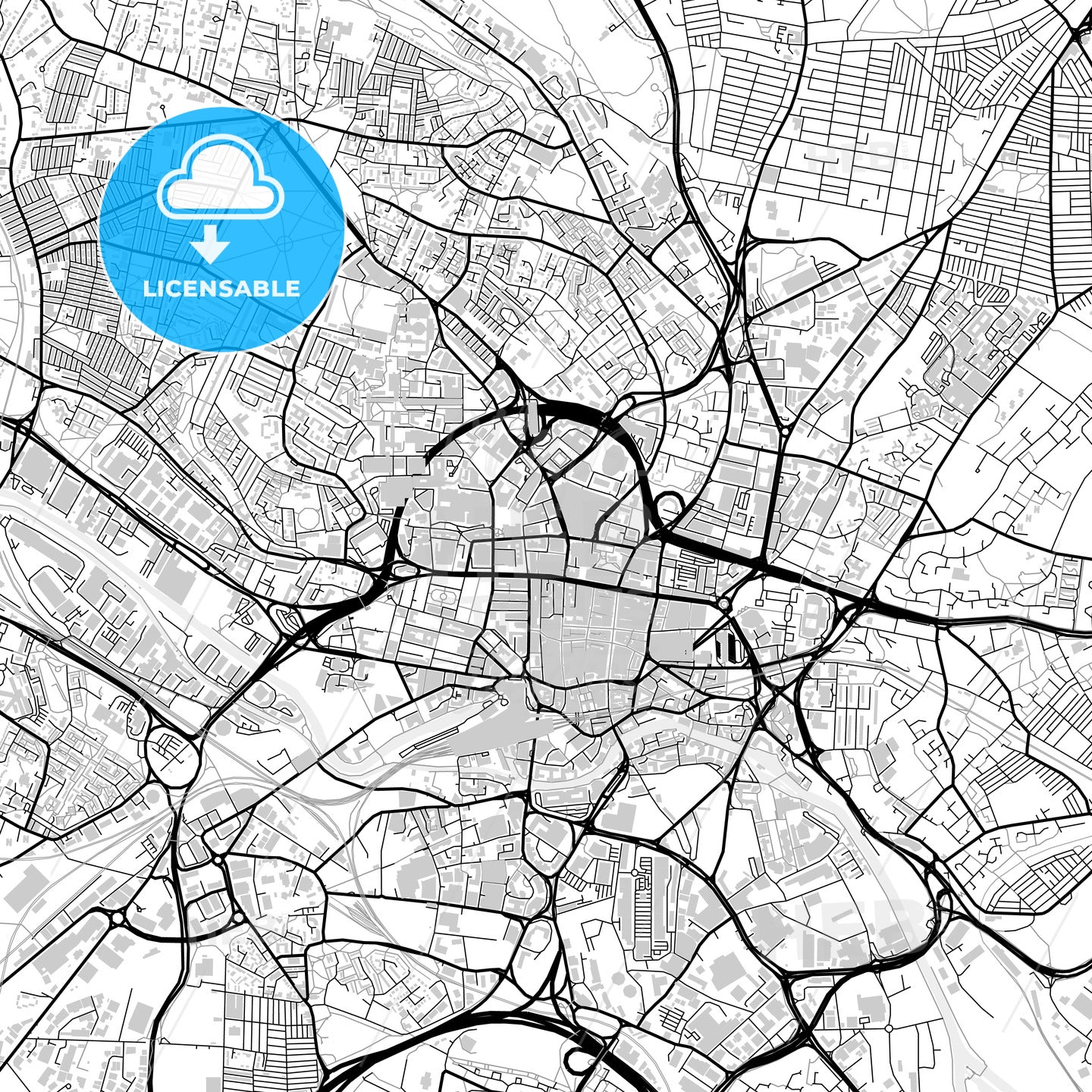 Downtown map of Leeds, light