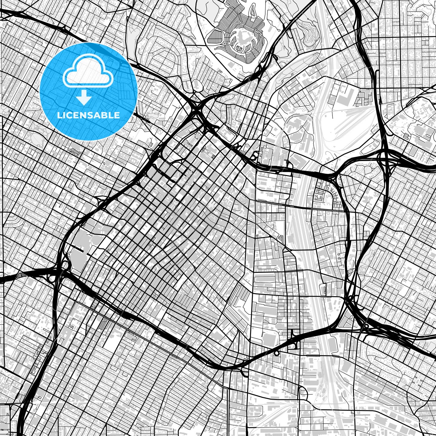 Downtown map of Los Angeles, light - HEBSTREITS