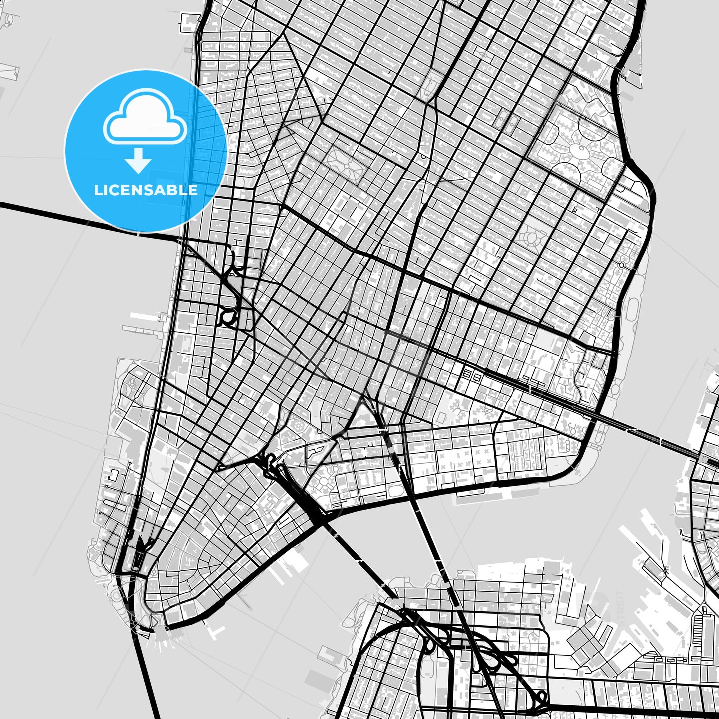 Downtown map of Manhattan, light