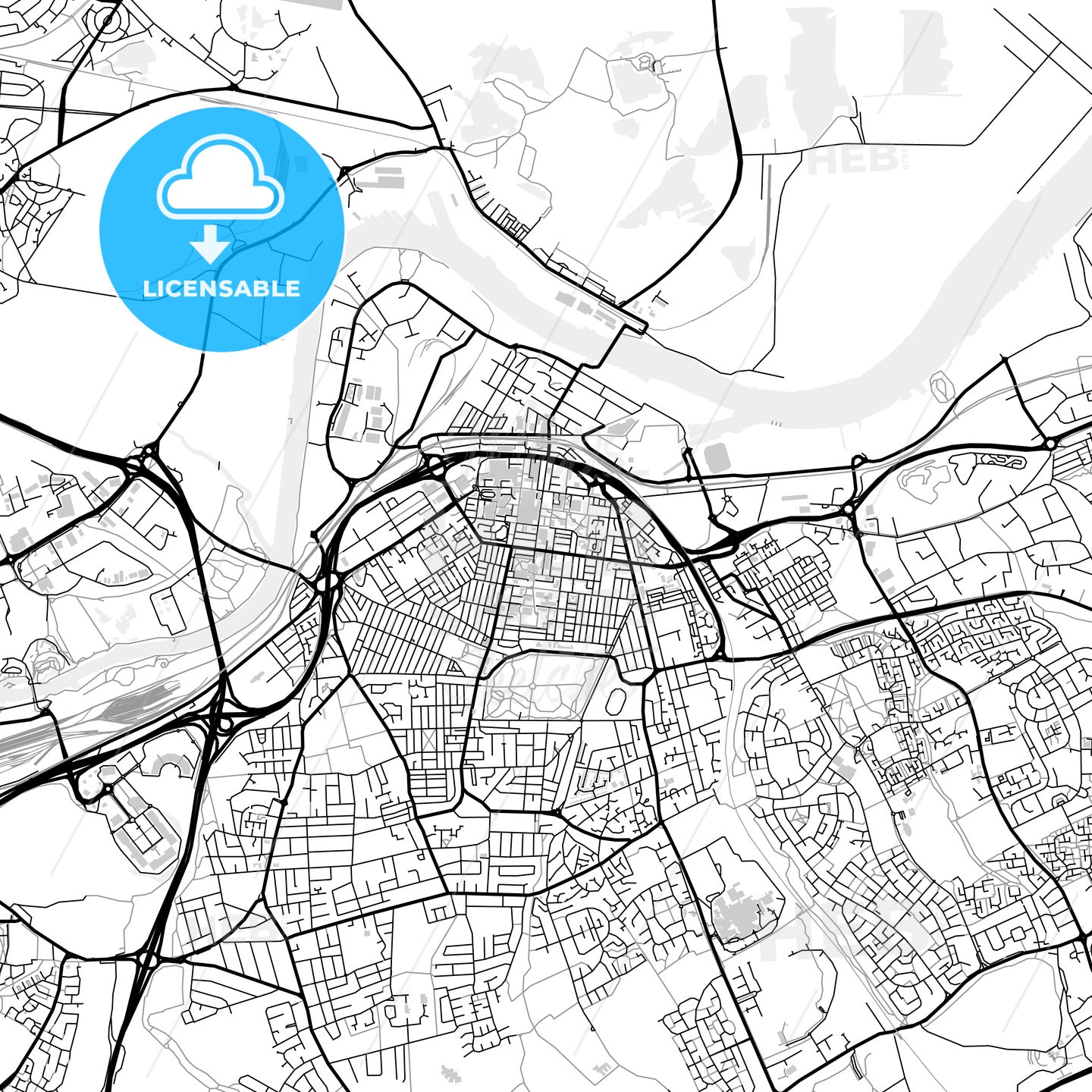 Downtown map of Middlesbrough, light