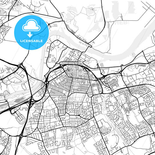 Downtown map of Middlesbrough, light