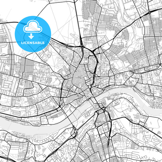 Downtown map of Newcastle upon Tyne, light
