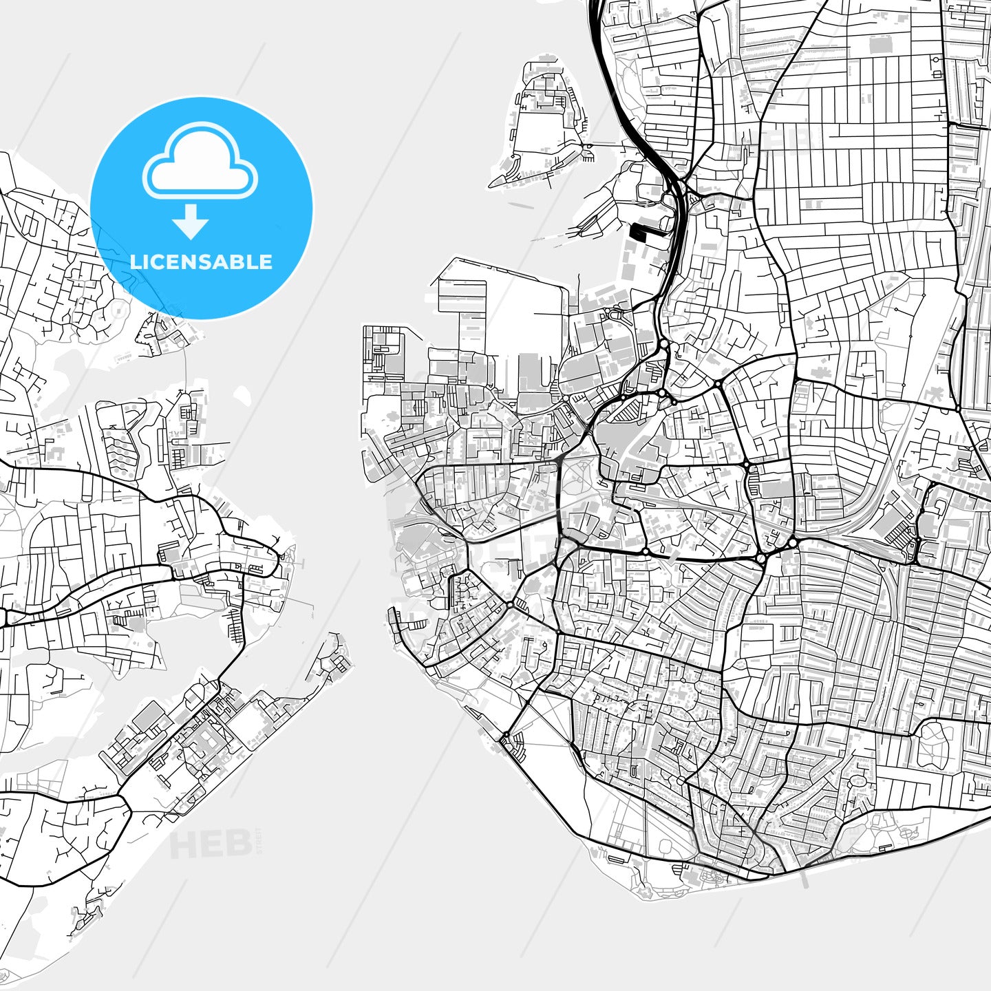 Downtown map of Portsmouth, light