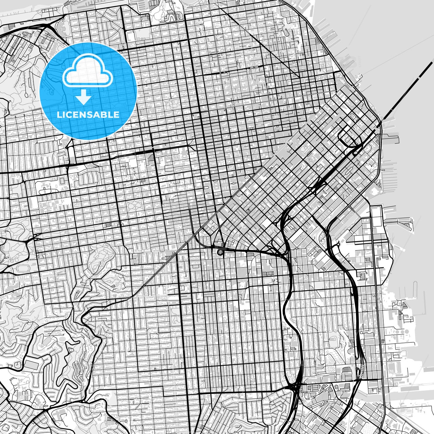 Downtown map of San Francisco, light