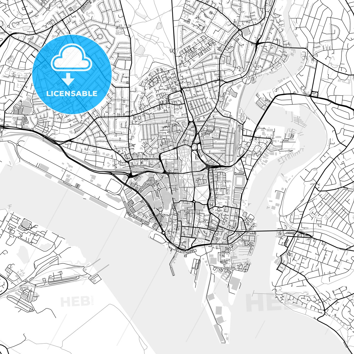 Downtown map of Southampton, light