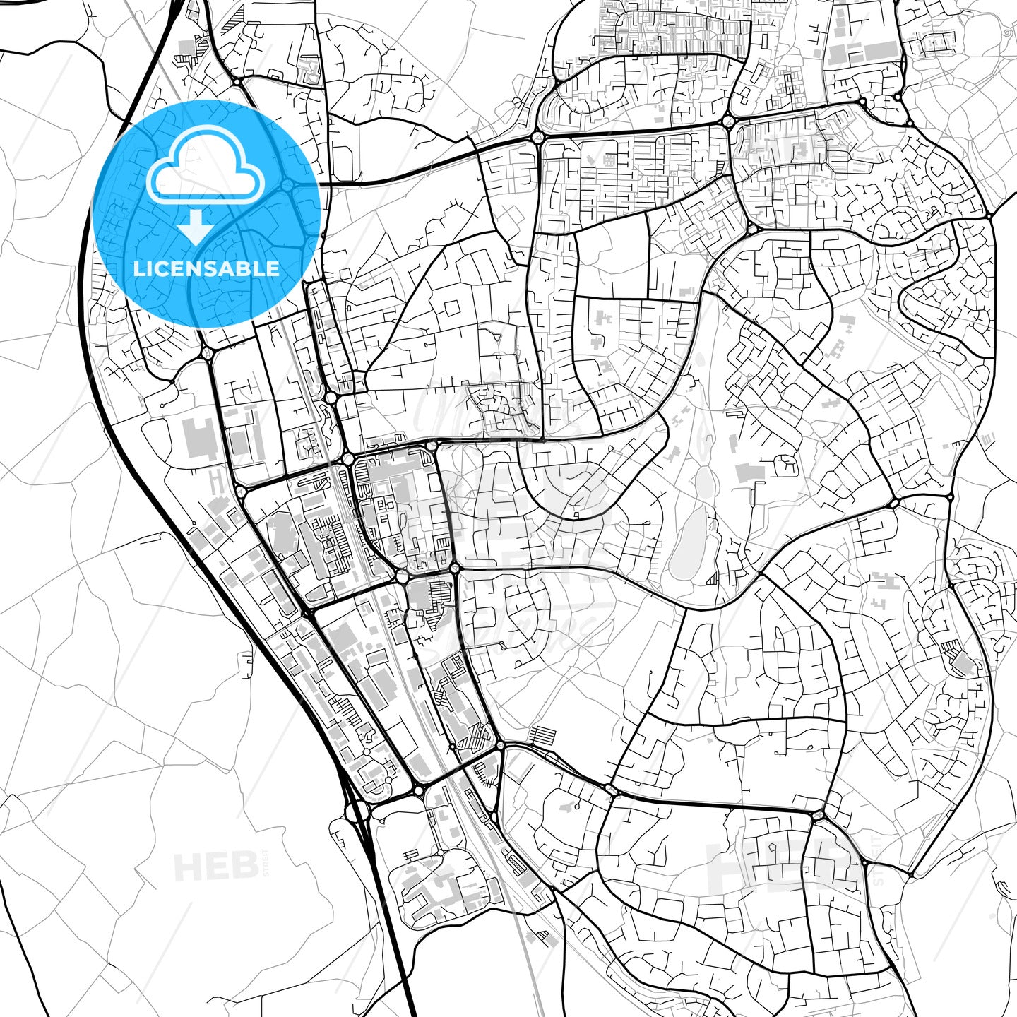 Downtown map of Stevenage, light