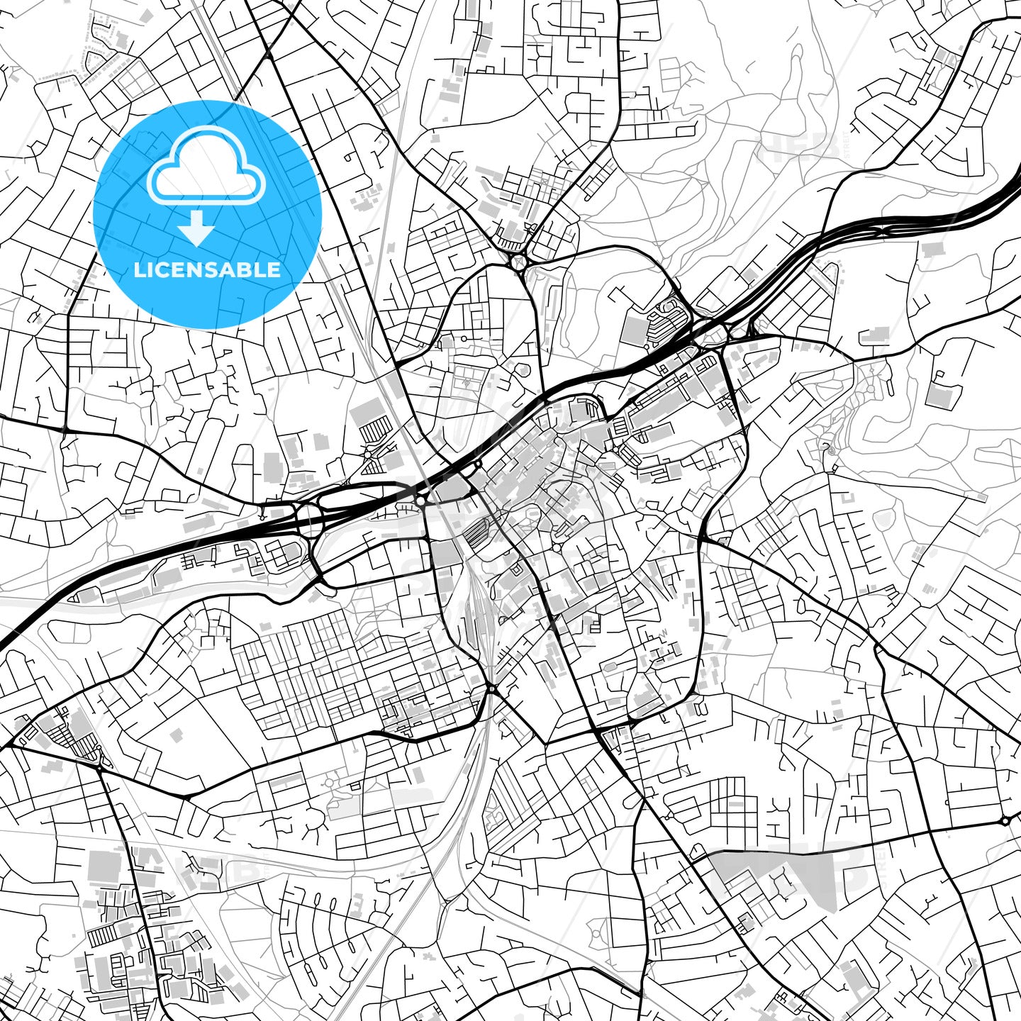 Downtown map of Stockport, light