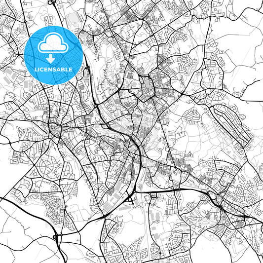 Downtown map of Stoke-on-Trent, light