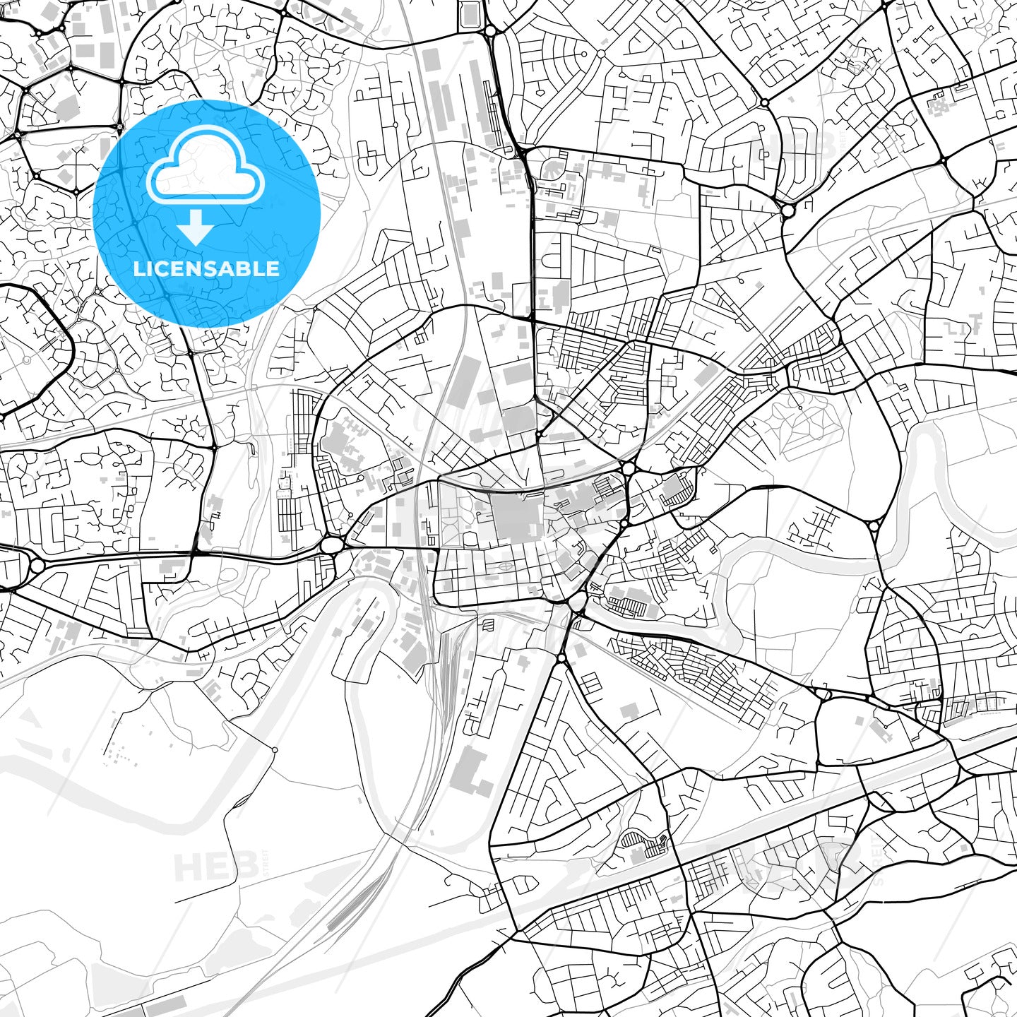 Downtown map of Warrington, light