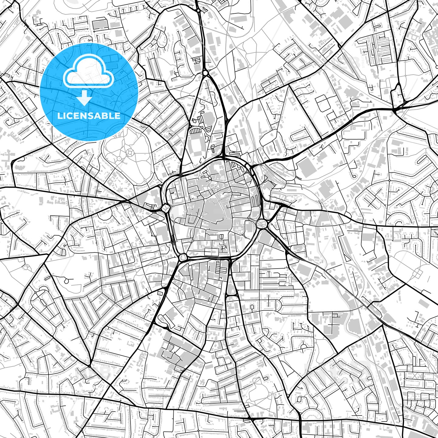 Downtown map of Wolverhampton, light