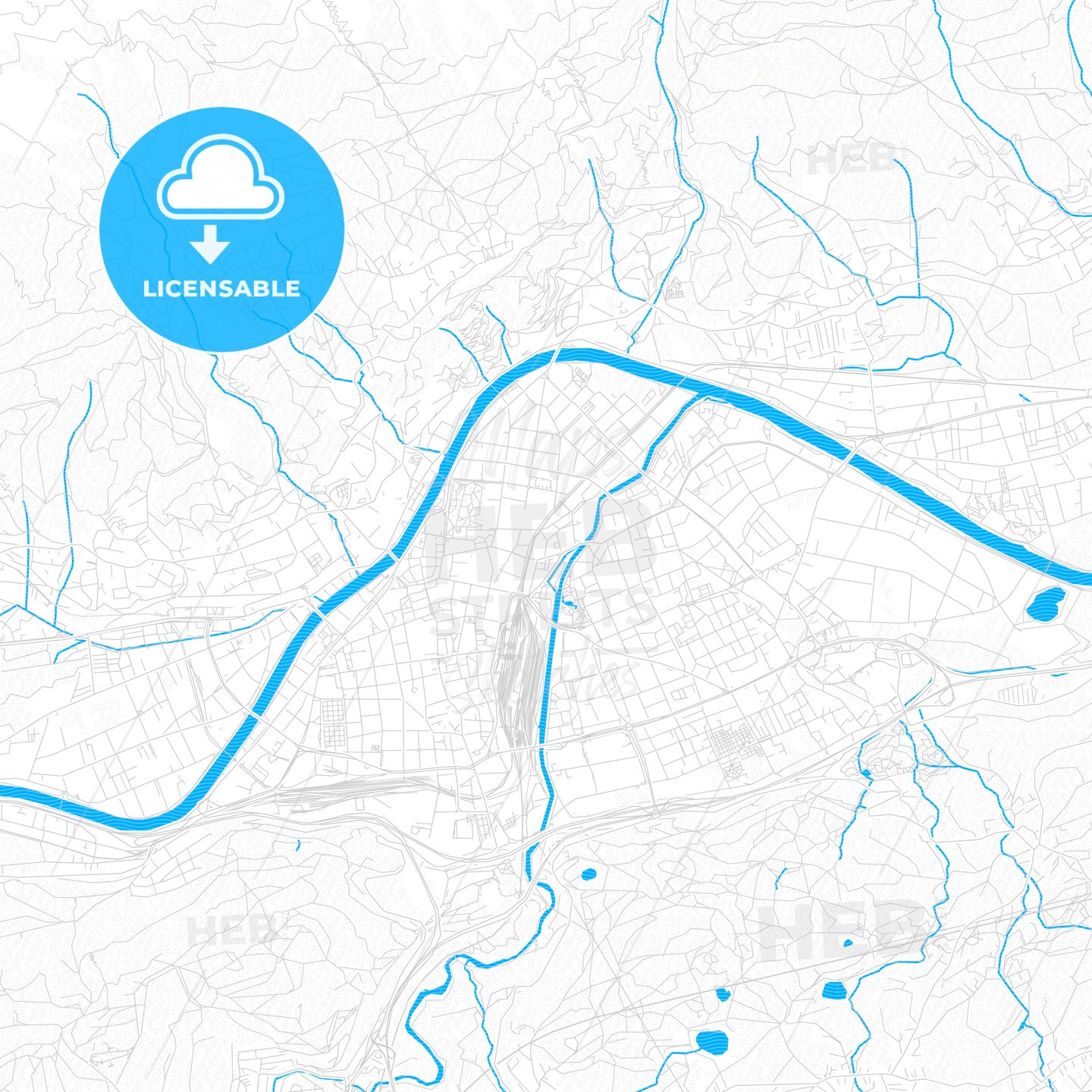 Innsbruck, Austria PDF vector map with water in focus
