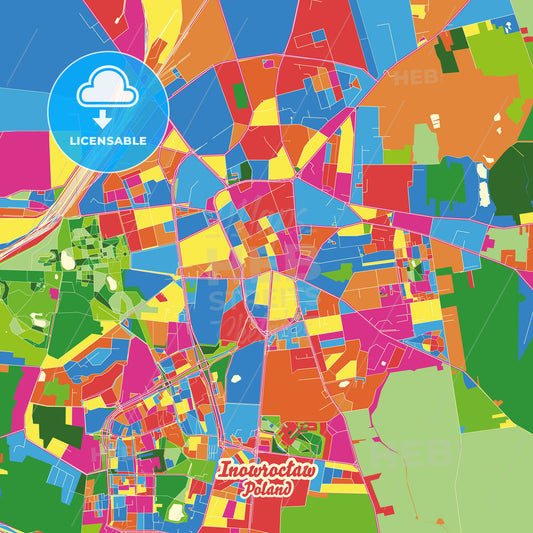 Inowrocław, Poland Crazy Colorful Street Map Poster Template - HEBSTREITS Sketches
