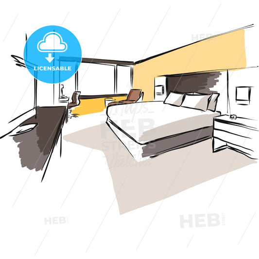 Interior Hotel Room Concept Sketch Layout – instant download
