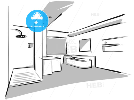 Interior bath design sketch – instant download