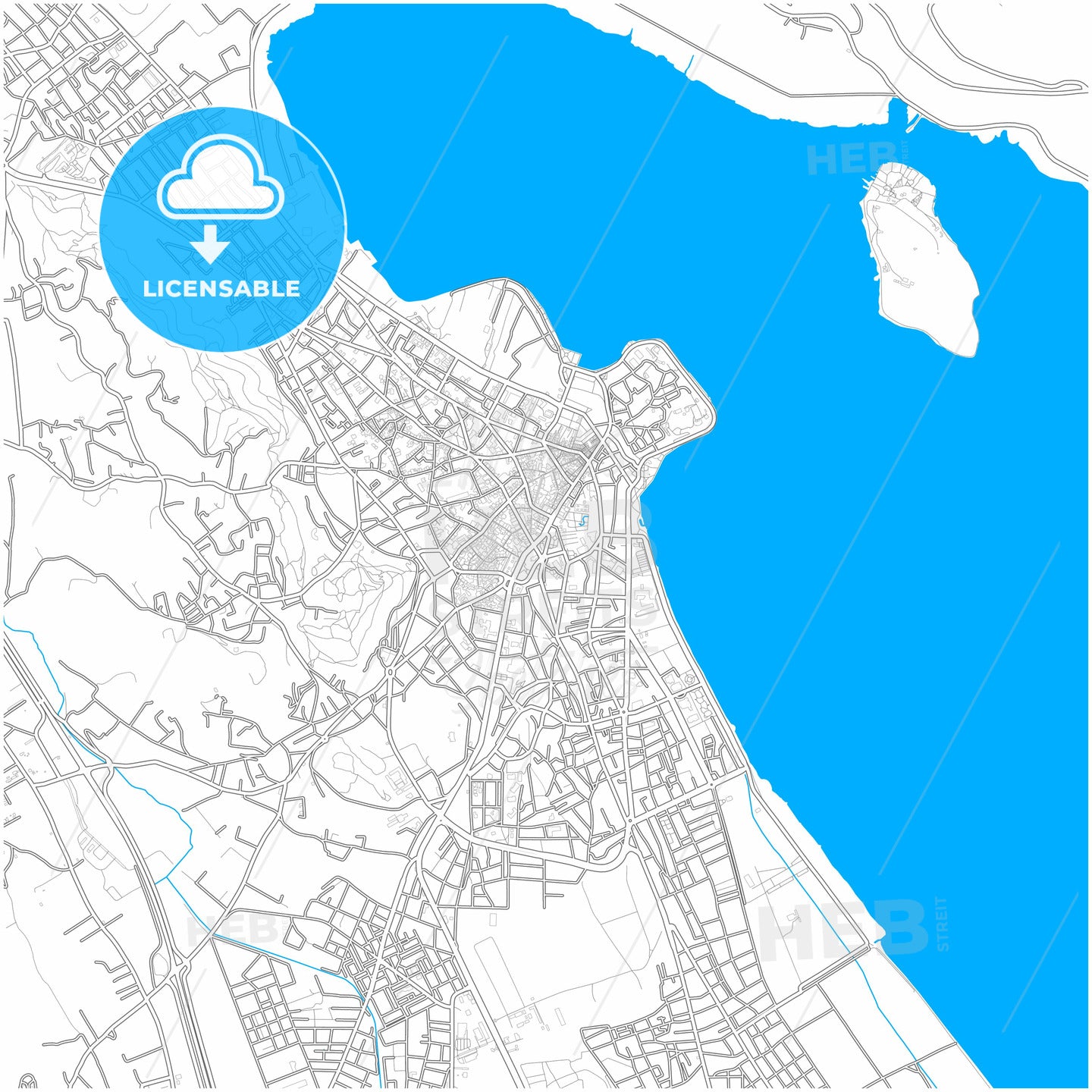 Ioannina, Epirus, Greece, city map with high quality roads.