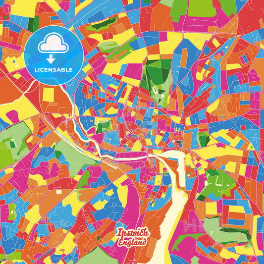 Ipswich, England Crazy Colorful Street Map Poster Template - HEBSTREITS Sketches