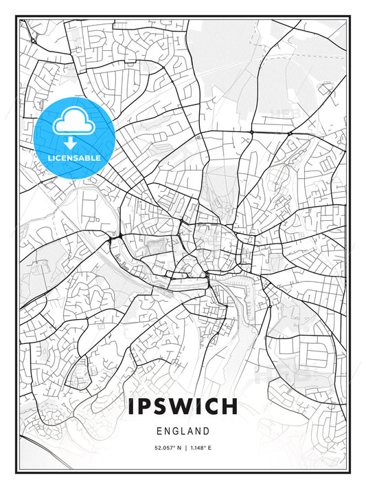 Ipswich, England, Modern Print Template in Various Formats - HEBSTREITS Sketches