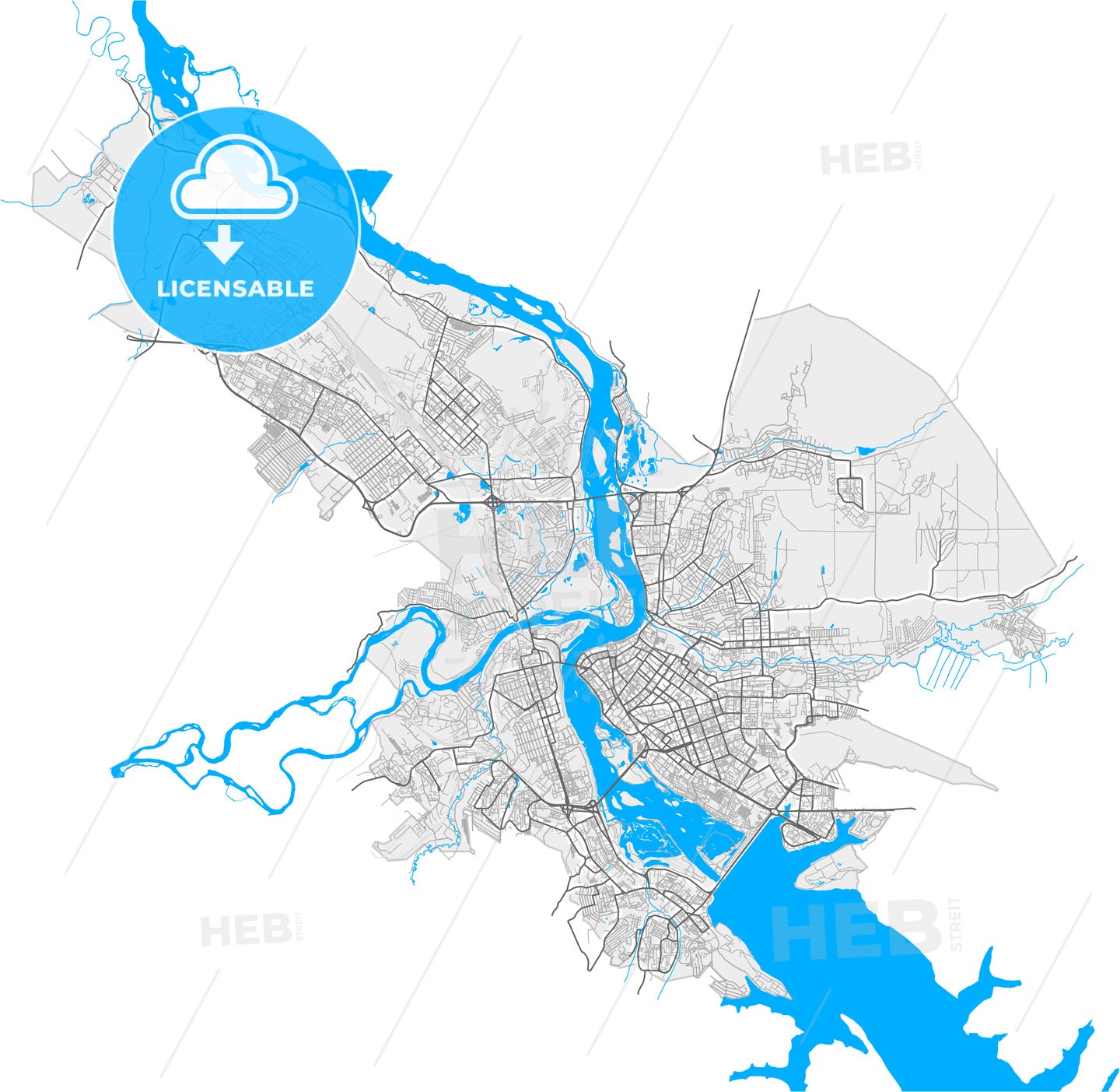 Irkutsk, Irkutsk Oblast, Russia, high quality vector map