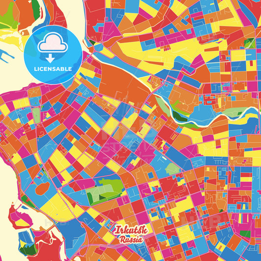 Irkutsk, Russia Crazy Colorful Street Map Poster Template - HEBSTREITS Sketches