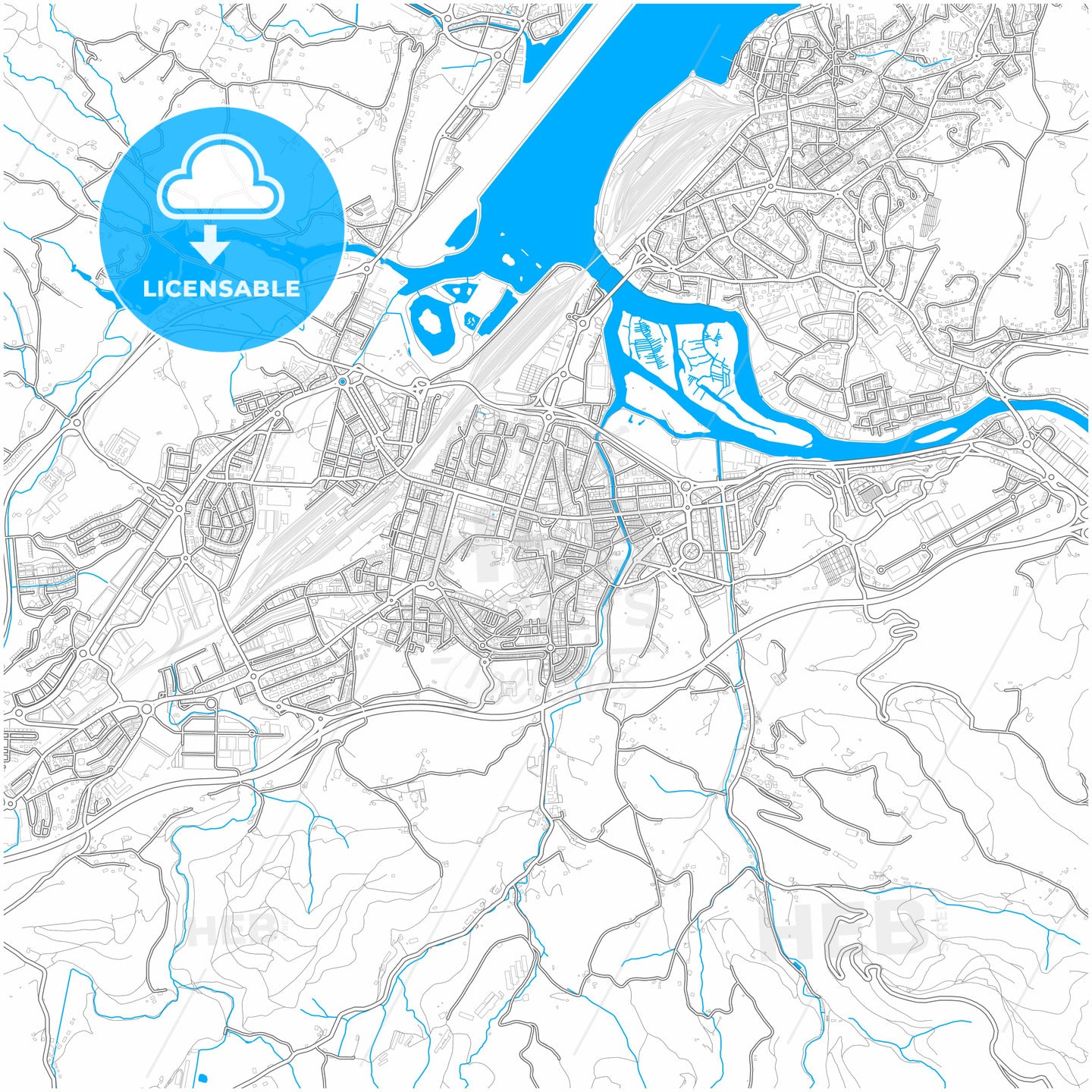 Irun, Gipuzkoa, Spain, city map with high quality roads.