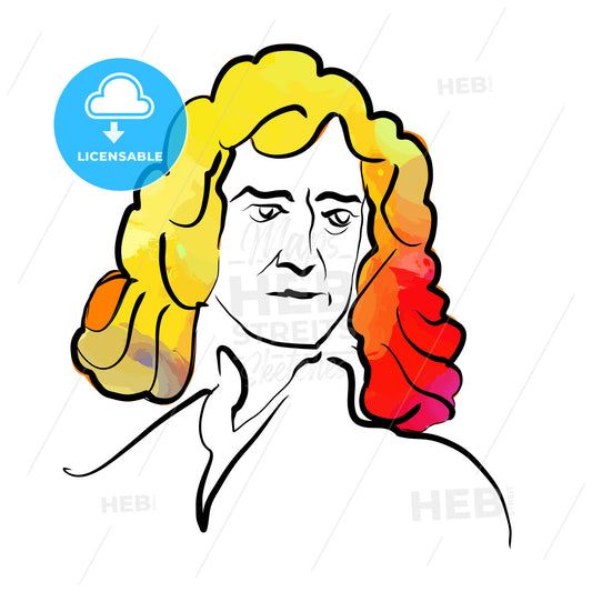 Isaac Newton Colorful Hair Vector Drawing