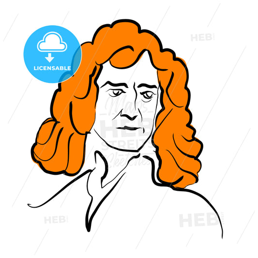 Isaac Newton Vector Drawing With Surface For Hair
