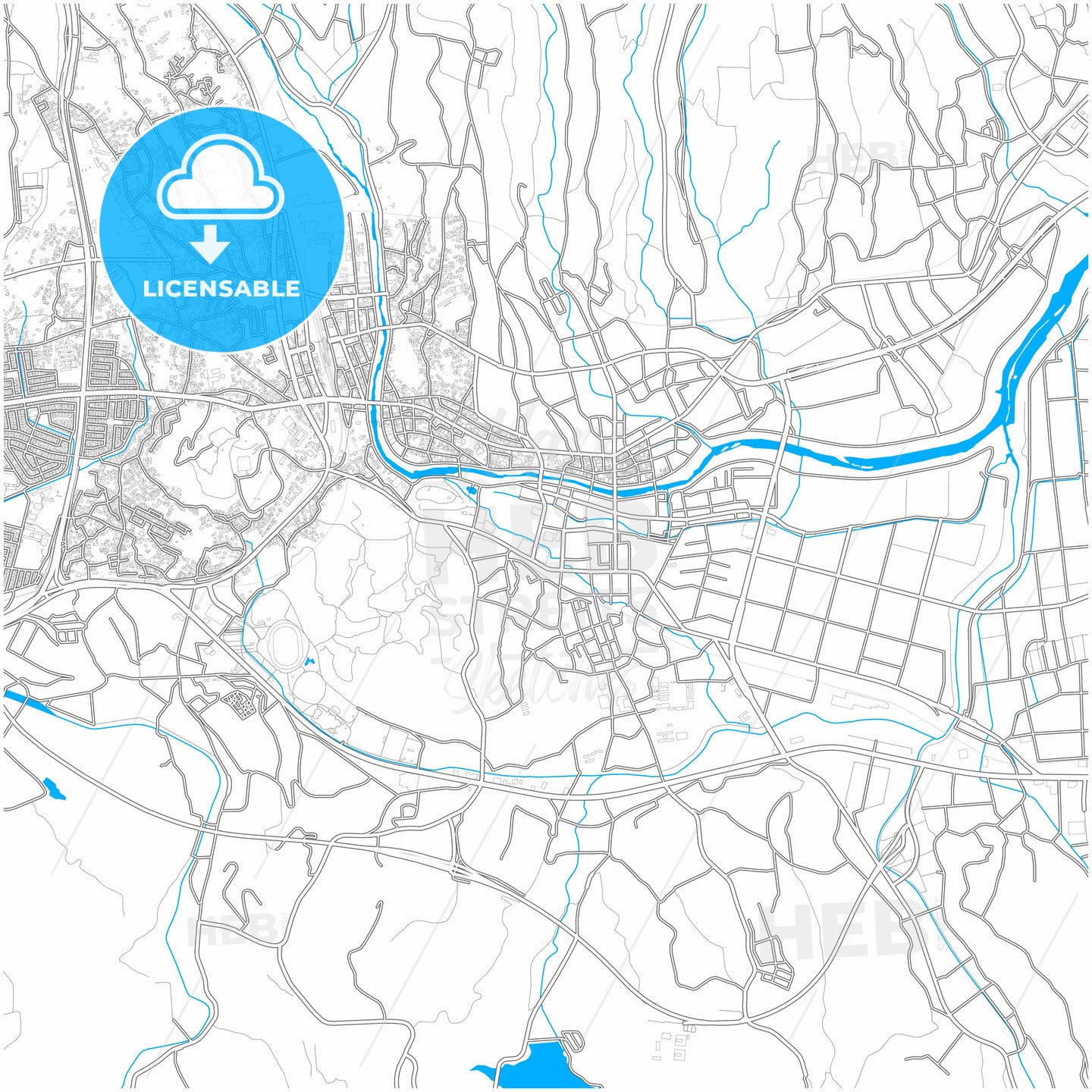 Isahaya, Nagasaki, Japan, city map with high quality roads.