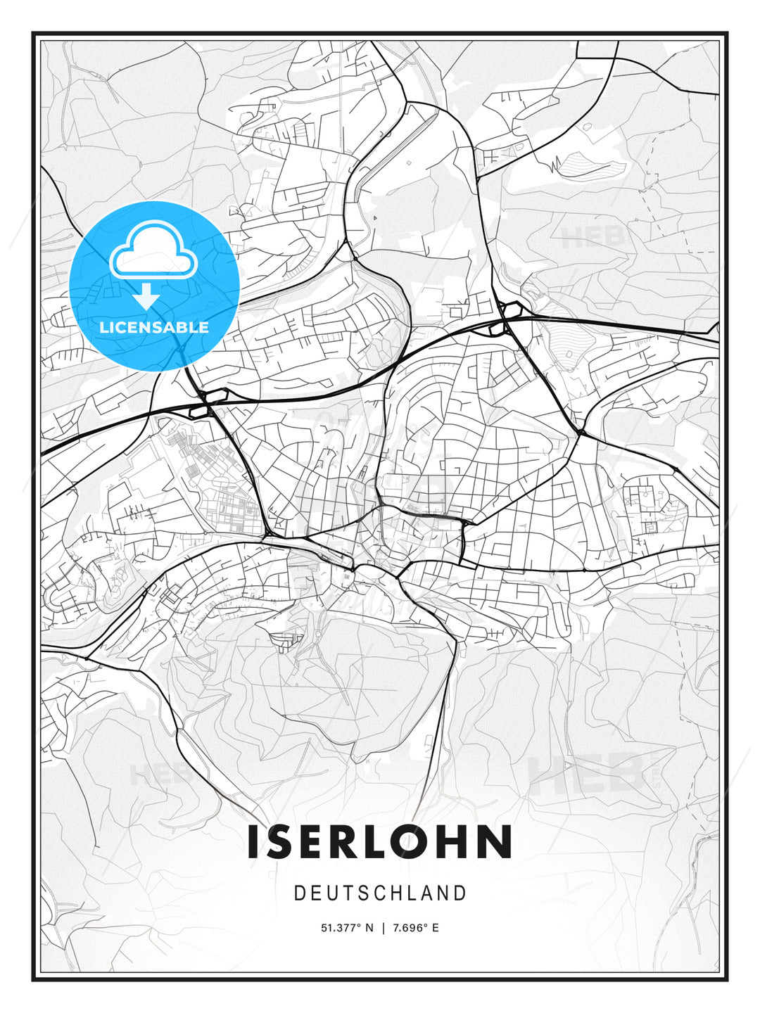 Iserlohn, Germany, Modern Print Template in Various Formats - HEBSTREITS Sketches