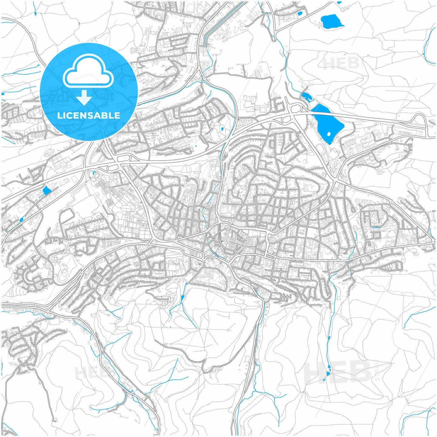 Iserlohn, North Rhine-Westphalia, Germany, city map with high quality roads.