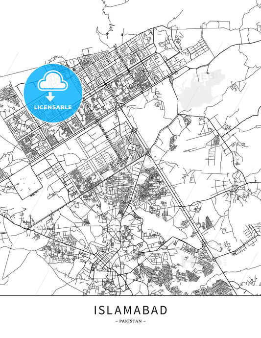 Islamabad, Pakistan, Map poster borderless print template - HEBSTREITS