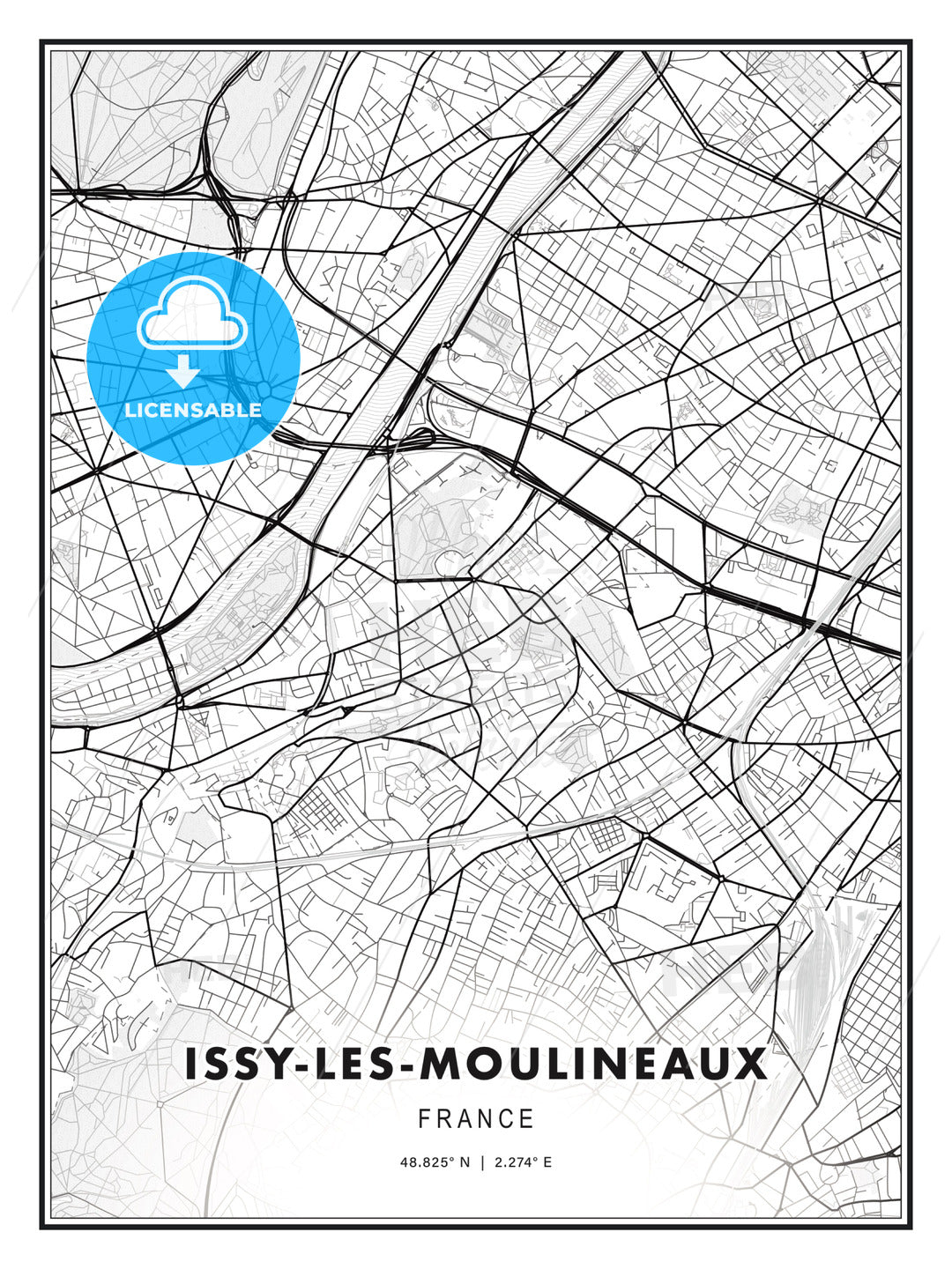 Issy-les-Moulineaux, France, Modern Print Template in Various Formats - HEBSTREITS Sketches