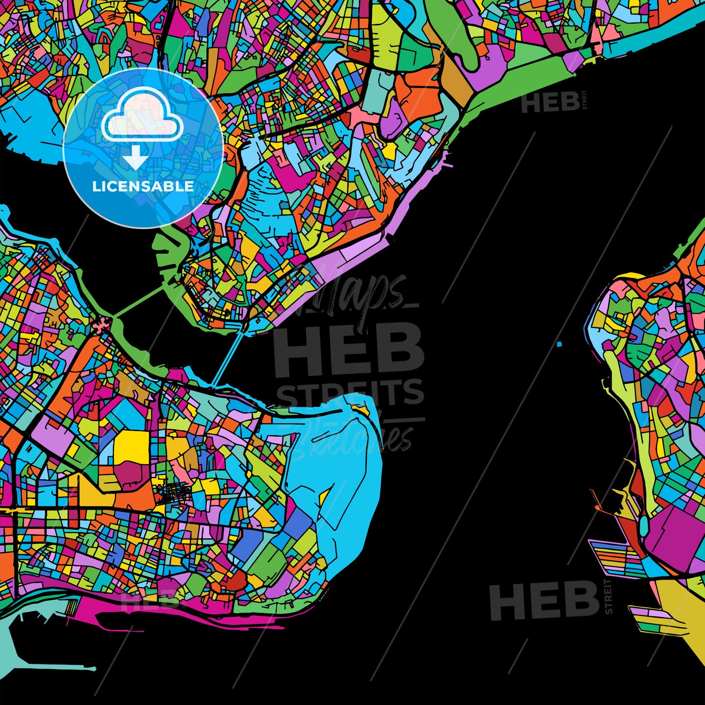 Istanbul Colorful Vector Map on Black