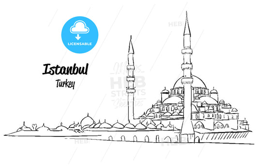 Istanbul Yeni Cami, New Mosque Sketch – instant download