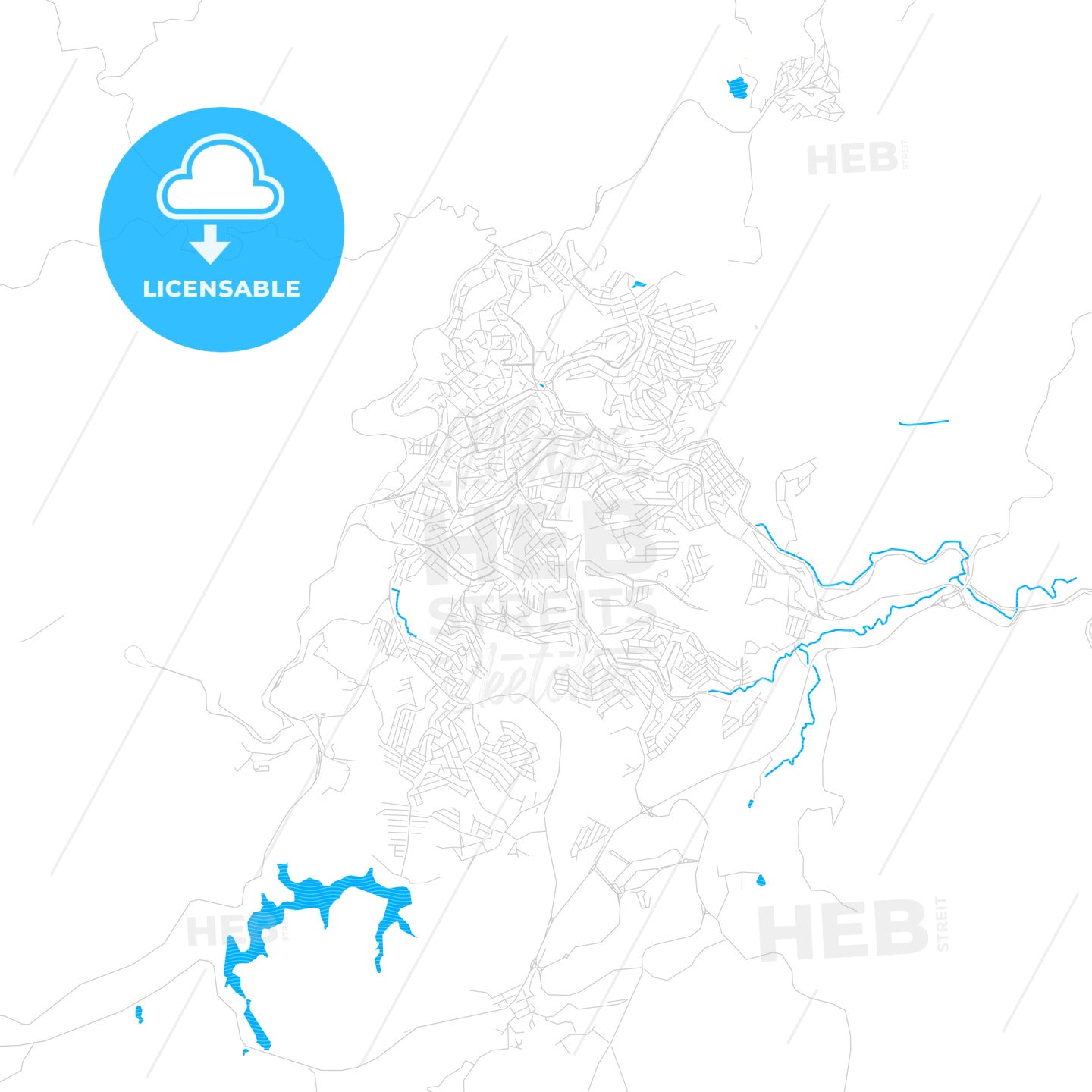 Itabira, Brazil PDF vector map with water in focus
