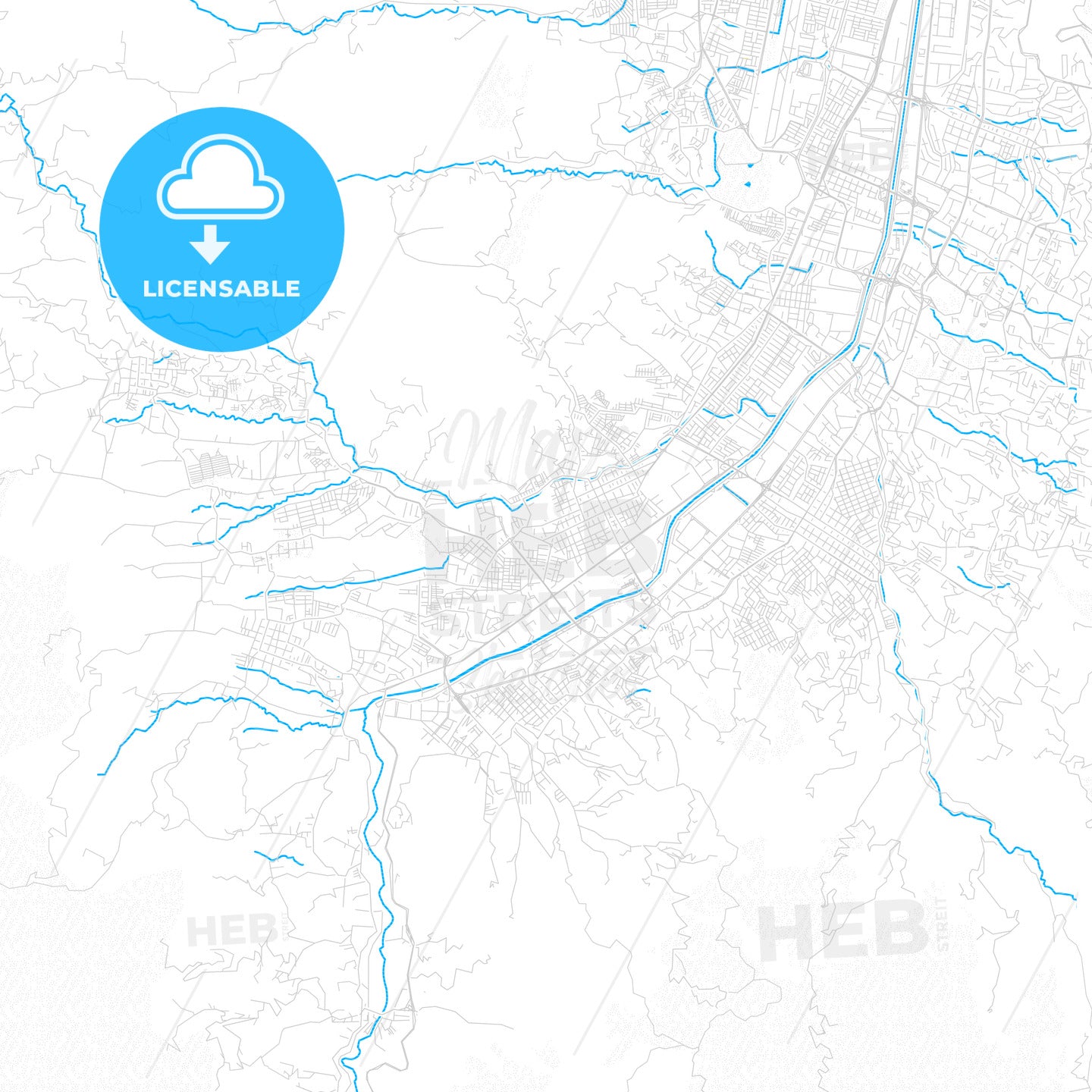 Itaguei, Colombia PDF vector map with water in focus